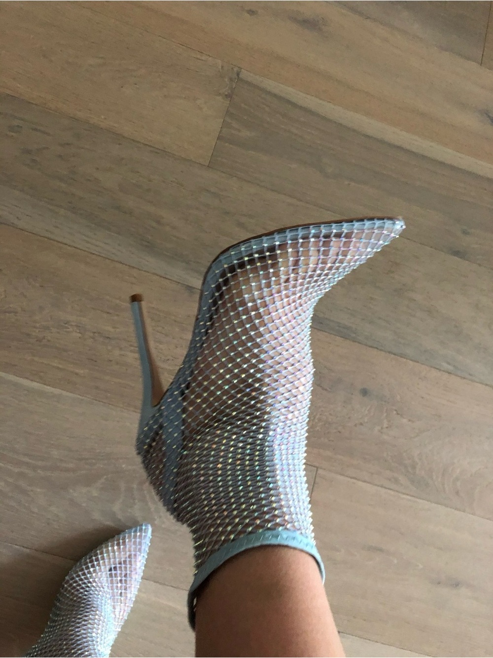 Public Desire Crystal Mesh Pointed Stiletto Ankle Boots - Silver